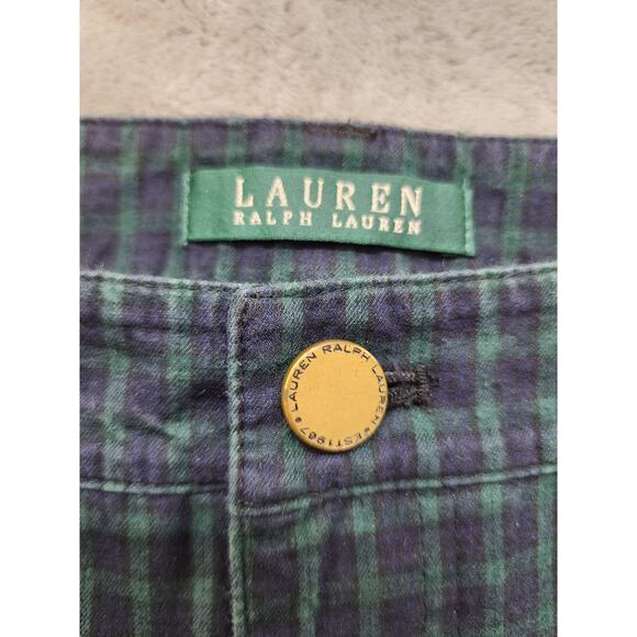 Ralph Lauren Plaid High Rise Straight Leg Pant Size 18 Blue Green Stretch Cotton - Picture 3 of 12